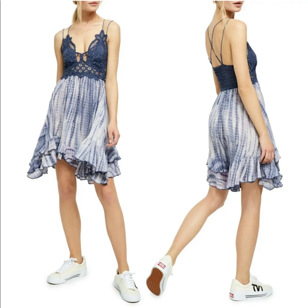 Adella NEW with tags Free People blue combo Strappy tie dye sundress small - Picture 13 of 14